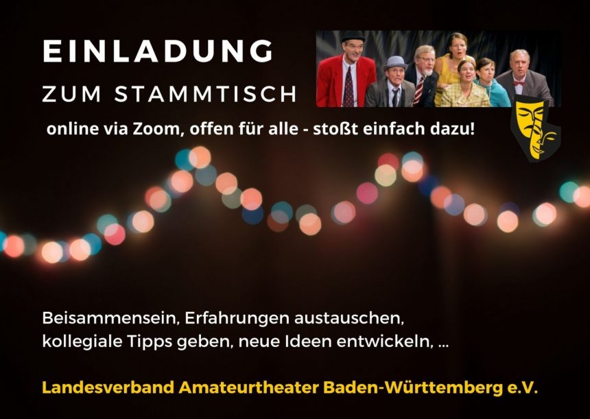 Foto mit Lichterkette und Szenenfoto, Einladung zu LABW-Stammtischen via ZOOM